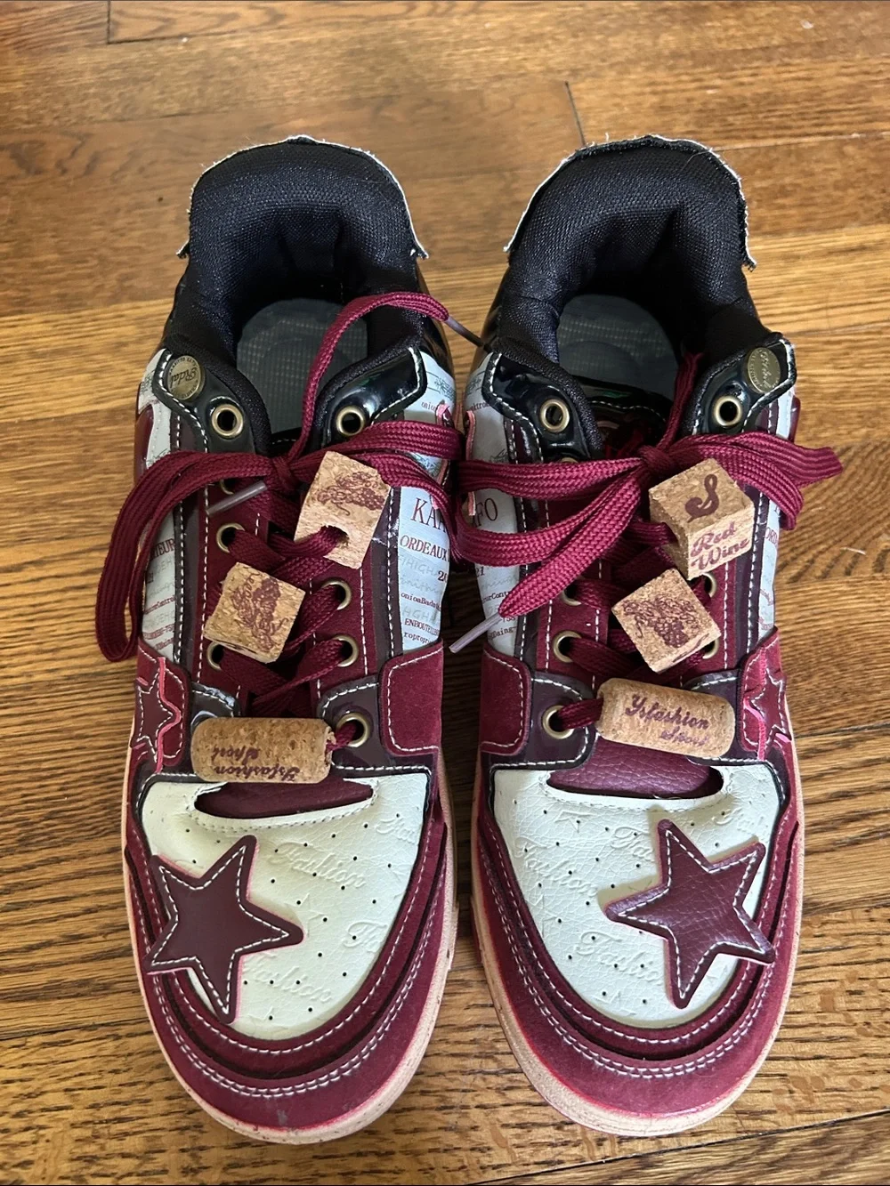 Women’s Burgundy and White Star Detail Sneakers